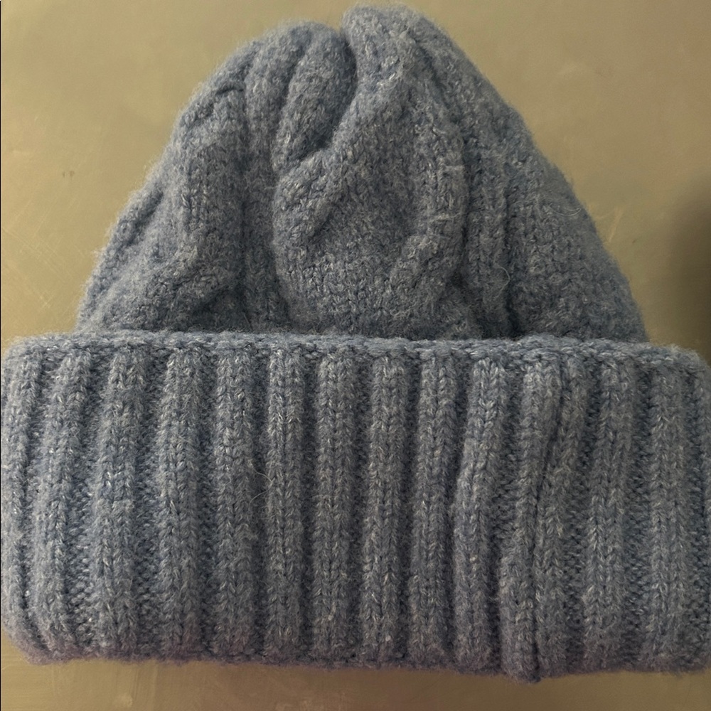 Free People Cable Knit Fold-Over Beanie in Light Blue
